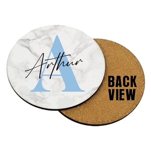 Image of Personalised Coaster Initial with Name, Alphabet, Tableware, Coffee, Tea, Drink Coaster. (Round Shaped Coaster)