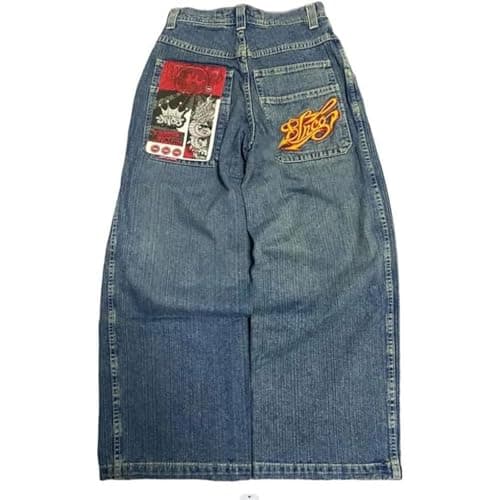 Image of UIKIFY Mens Jeans for Men UK Loose Fit Embroidered Skate Pants Baggy Wide-Leg Denim Casual Straight Fit Trousers Athletic Heavy Duty Jogger Bottom with Pockets Light Blue S