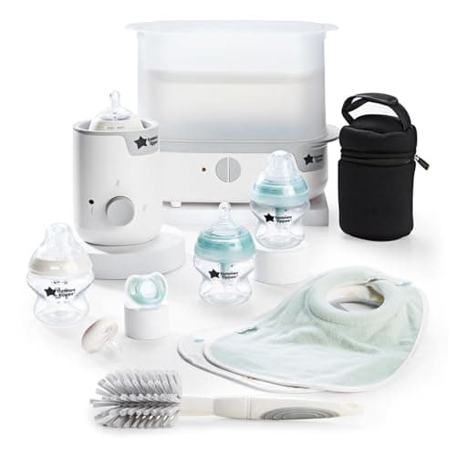 Image of Tommee Tippee Complete Feeding Set, White, with Electric Steam Steriliser, Newborn Self-Sterilising Baby Bottles and Easiwarm Bottle Warmer, Essential for Parents with Newborns