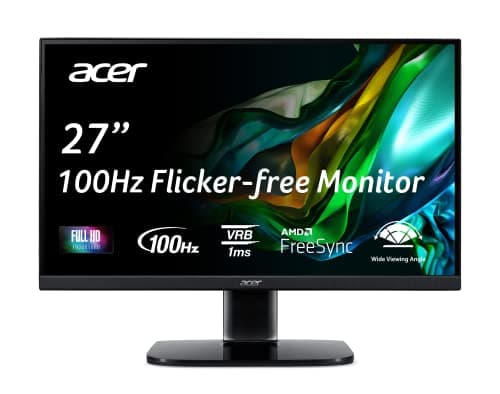 Image of Acer KB272 EBI 27" IPS Full HD (1920 x 1080) Zero-Frame Gaming Office Monitor | AMD FreeSync Technology | Up to 100Hz Refresh | 1ms (VRB) | Low Blue Light | Tilt | HDMI & VGA Ports,Black