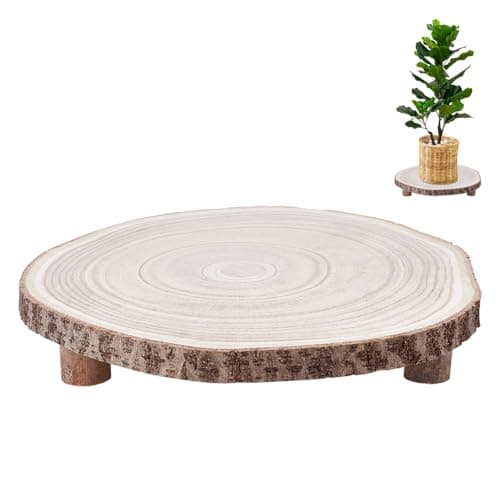 Image of UNICRAFTALE 12-13 Inch Wood Cake Stand Round Wooden Cupcake Pedestal Wood Slice with Legs Rustic Slice Cake Stand Wooden Cake Holder for Wedding Birthday Party Event