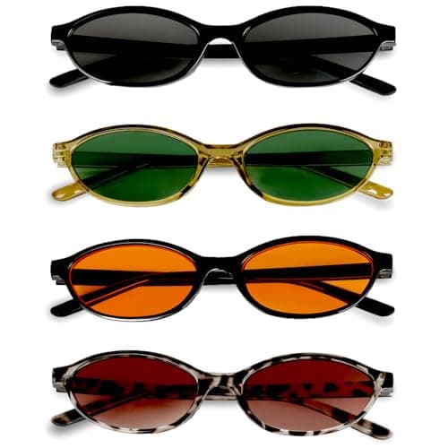 Image of BUTBU 4 Pack Retro Oval Sunglasses, Cat Eye Sunglasses for Women, Vintage 90s Trendy Sun Glasses, UV400 Protection for Driving, Outdoor, Beach, Party (Set B)