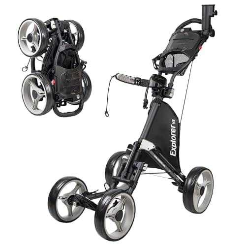 Image of Caddytek 4 Wheel Golf Push Cart - Compact, Lightweight, Close Folding Push Pull Caddy Cart Trolley - Explorer V8, Dark Grey, One Size, Model: Explorer Vsersion 8 - Dark Grey