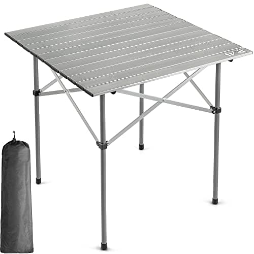 Image of Trail Lightweight Aluminium Camping Table Folding Steel Frame and Roll Up Top with Bag (70cm x 70cm x 70cm)