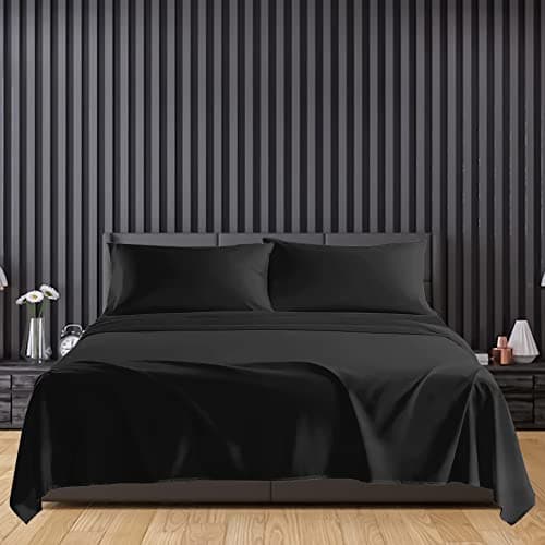 Image of Sunshine Comforts Egyptian Cotton Flat Sheets King Size Breathable, Anti Wrinkle, Shrink and Fade Resistant 200 Thread Count Bed Sheets Bedding & Linen 260 x 254cm Black Bedding King Size Flat Sheets