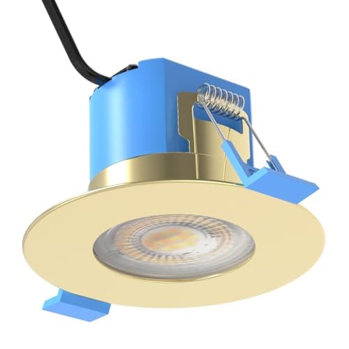 Image of Simple Lighting® Fire Rated LED Downlight, Brass, 6W 600 Lumens, CCT Adjustable 3 Colour Temperatures, IP65 Waterproof, Dimmable, 86mm Diameter, 55-70mm Cut-Out
