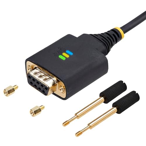 Image of StarTech 6ft (2m) USB to Null Modem Serial Adapter Cable, COM Retention, FTDI, USB-A to RS232, LED Indicators, Changeable DB9 Screws Nuts