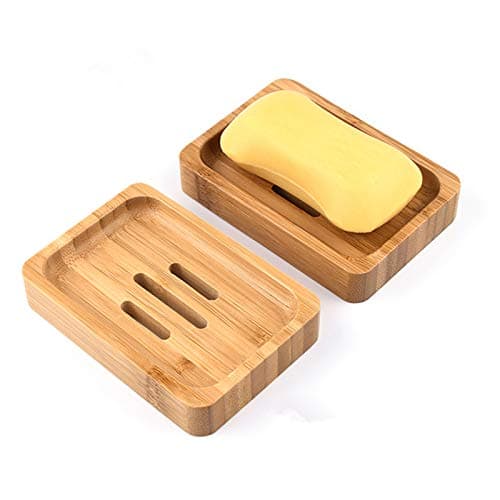 Image of Gurkkst 2 PACK Natural Wooden Bamboo Soap Dish Storage Holder Soap Holder for Bathroom Shower Soap Dish Container Hand Craft for Soap,Sponges and More