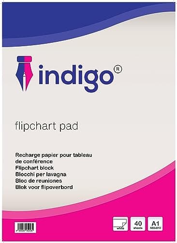 Image of Indigo® A1 Flipchart Pad – 40 Perforated Sheets of Premium White Paper – Easy Tear Flip Chart Paper Pad for Meetings, Presentations & Office Use