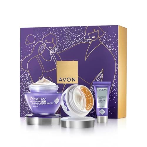 Image of Avon Protinol Three Piece GiftSet of Renewal Power Serum 30ml, Renewal Power Eye Cream 15ml, Platinum Day Lifting Cream SPF25 50ml, Platinum Night Cream 50ml and Gua Sha Tool in a Gift Box
