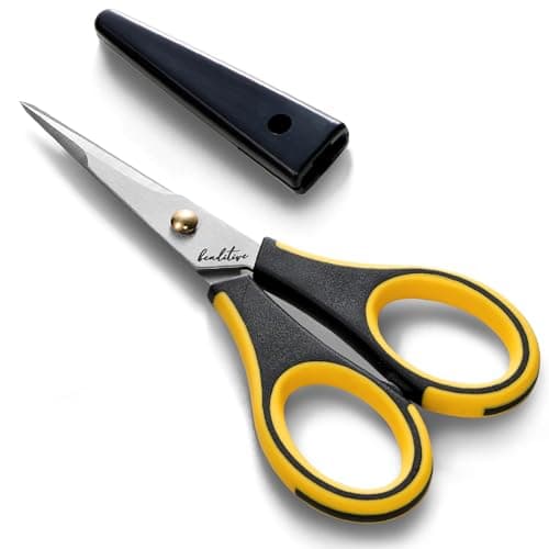Image of Beaditive Precision Craft Scissors - Ultra Sharp Stainless Steel Blades & Non-Slip TPR Handles - Adult & Kid Scrapbooking Scissors with Safety Cap for Home, Office, School