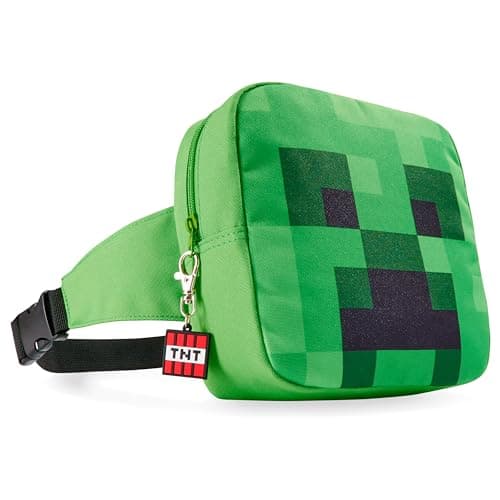 Image of Minecraft Boys Fashion Waist Pack with Adjustable Strap, Creeper Travel Bag - Gamer Gifts (Green)