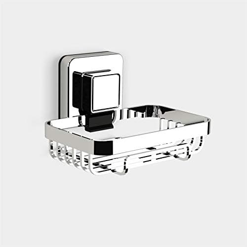 Image of Pushloc Wall Mounted Double Edge Suction Soap Basket, Chrome, No Drilling, Easy Installation