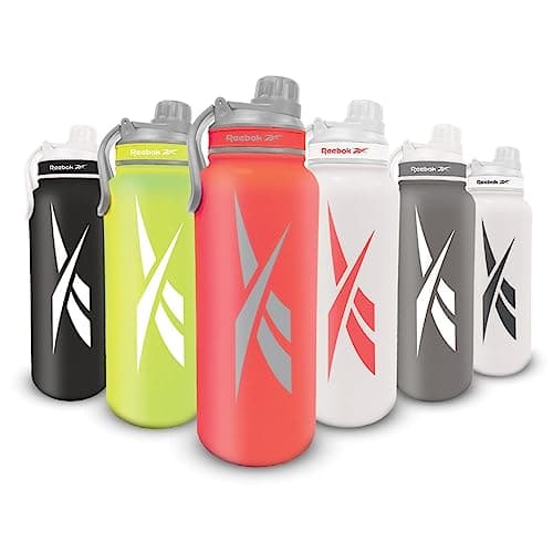 Image of Reebok Stainless Steel Water Bottle With Athletic Design - Insulated Water Bottle 40 oz With Chug Lid - Double Wall Vaccum Insulated Sports Water Bottle, BPA Free (Red)