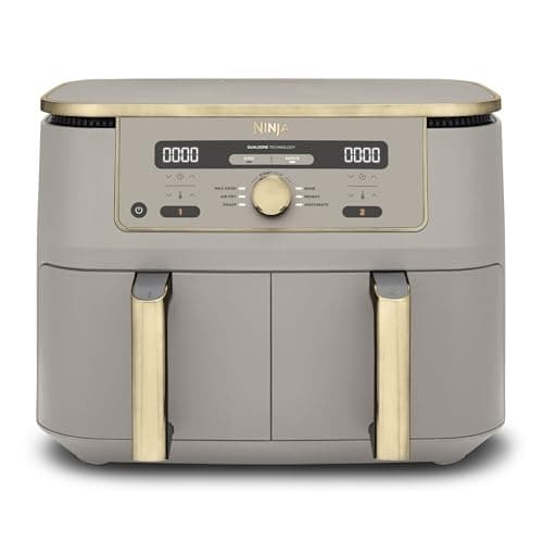 Image of Ninja MAX Dual Zone Digital Air Fryer, 2 Drawers, 9.5L, 6-in-1, Uses No Oil, Air Fry, Max Crisp, Roast, Bake, Reheat, Dehydrate, Non-Stick, Dishwasher Safe Baskets, Stone Gold DZ400UKSTGD