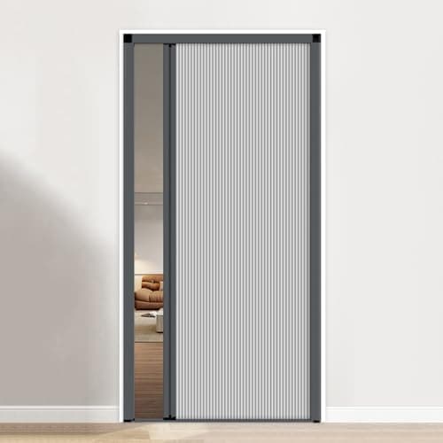 Image of Blackout Sliding Accordion Door Internal, Living Space Magnetic Folding Gate with Handle, Pleated Concertina Doors for Laundry Room(Grey-W×H:90×180cm)