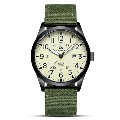 Image of LN LENQIN Mens Watches Military Watch Analog Quartz Watches for Men Waterproof Men's Wrist Watch with Date Nylon Band Army Tactical Sportswatch