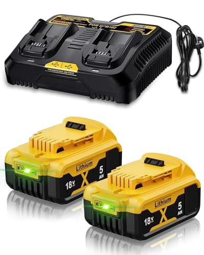 Image of 2X 18V 5.0Ah/5000mAh DCB182 Replacement for Dewalt Battery+ 6A Charger Compatible with Dewalt Battery 18V XR DCB182 DCB184 DCB200 DCB184 DCB101 DCB107 DCB112 DCB105 DCB115 DCB203