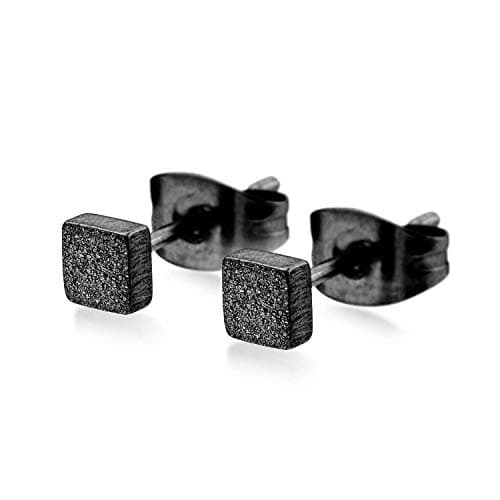 Image of 555Jewelry Womens Stainless Steel Tiny Small Simple Classy Lightweight Square Cube Shape Shimmer Glittery High Fashion Matte Cute Ladies Accessories Stud Earrings, Black, 5 MM