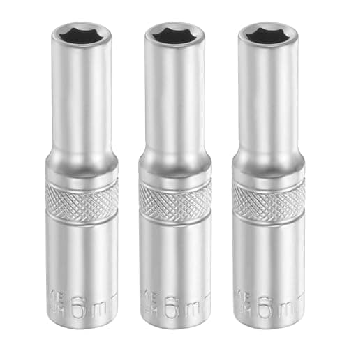 Image of sourcing map 3pcs 6 Points Deep Socket 1/4" Drive 6mm Deep Metric CR-V Steel Polished Nickel Plating Flip Sleeve 50mm / 2" Extra Long Socket Tool for Home Auto Nuts Bolts Repair