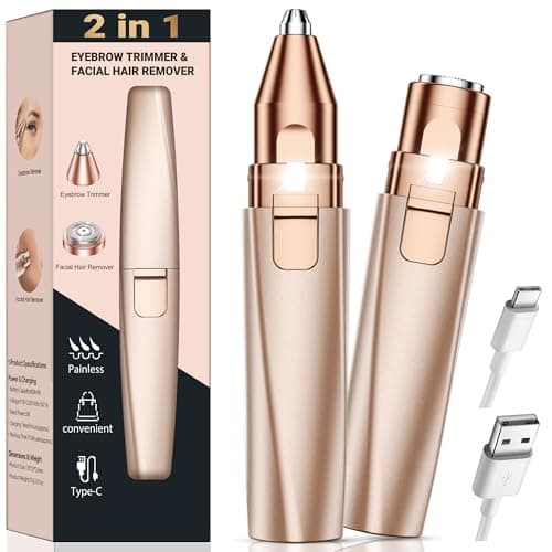 Image of Eyebrow Trimmer Facial Hair Remover for Women: 2 in 1 Rechargeable Face Shaver and Eyebrow Razor- Painless Electric Hair Removal Device for Peach Fuzz Fine Hairs Upper Lip Chin