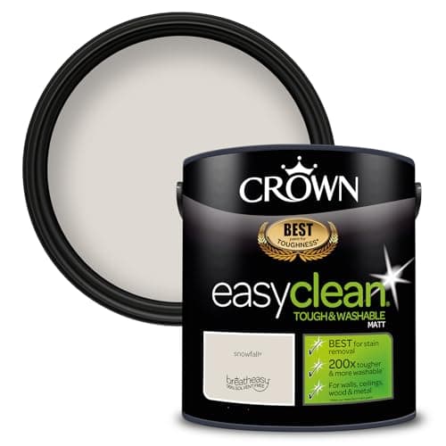 Image of CROWN Snowfall - Tough & Washable - Matt Emulsion Paint - Stain Resistant - Light Neutral Grey Paint - 2.5L