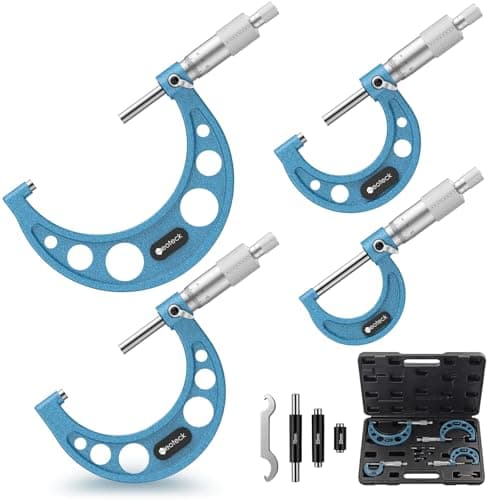 Image of Neoteck 4-PCS Mechanical Outside Micrometer Set (0-25mm, 25-50mm, 50-75mm, 75-100mm) | Precision Measuring Tools with Carbide-Tipped Anvils & Ratchet Stop | Includes Calibration Rods & Protective Case