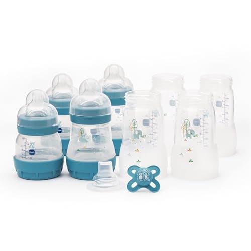 Image of MAM Easy Start Anti-Colic Bottle Starter Set | Includes 4X Feeding Bottles and MAM Original Start 0-2 Month Soother | Self-Sterilising | Baby Gift Set of Newborn Essentials | Blue (Various Designs)