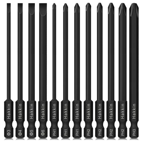 Image of Hakkin 12Pcs 100mm Magnetic Flat Slotted Phillips Cross Head Screwdriver Bit Set S2 Steel 1/4” Hex Shank for Impact Power Tool SL3 SL4 SL5 SL6 PH1 PH2 PH3