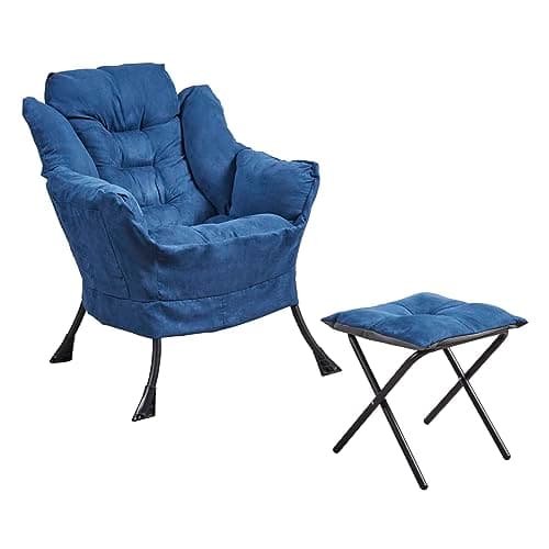 Image of Panana Armchair Accent Chair Lazy Chair with Footstool Relax Lounge Chair,Sofa Chair with Armrests and Steel Frame (Blue)