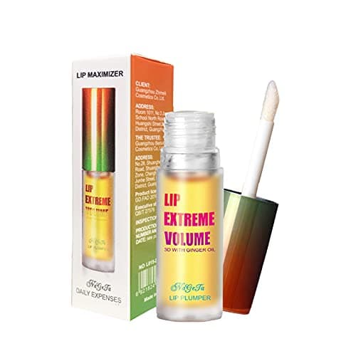 Image of Achimlt Lip Plumper Gloss - Ginger & Mint Plant Lip Plumping Oil Serum - Extreme Lip Fuller - Healthy Enhancer - Waterproof & Kiss-Proof - Plant Extracts - 4ml (Yellow)