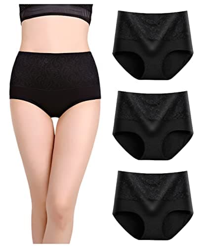 Image of marysgift Panties for Women Essential Cotton High Waisted Stretch Briefs Ladies Comfy Breathable Knickers Slight Tummy Contorl Underpants (3601,2XL UK 14 16 Black)