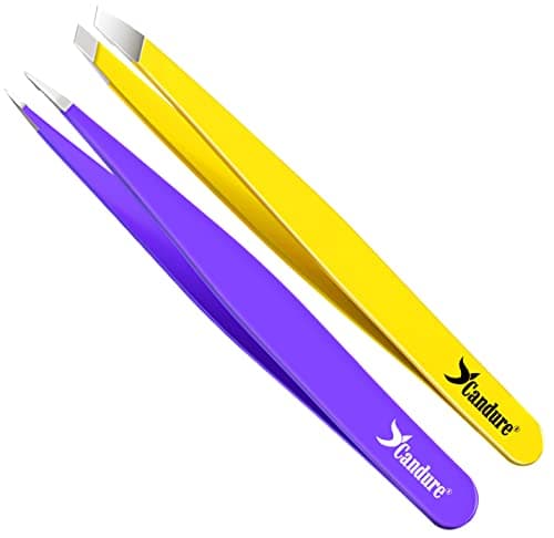 Image of Candure Tweezers Slanted & Pointed Tip Eyebrow Tweezer Set for Facial Hair Women & Men Stainless Steel Professional Precision Tweezers for Grooming, Plucking, Shaping,Brow, Chin & Ingrown Hair 2pc