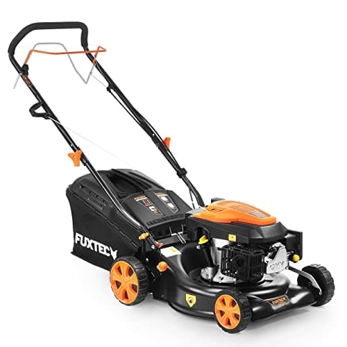 Image of FUXTEC FX-RM4346 Self Propelled Petrol Lawn Mower | 42cm Cutting Width, 3.5HP 4-Stroke Engine, Mulching & Collection, 40L Grass Box