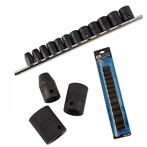 Image of US Pro 12pc 3/8''Dr Shallow Impact Sockets on Rail Metric 8-19mm 6 Point Socket