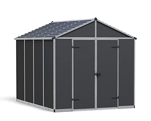 Image of Canopia by Palram Rubicon Tool Shed 8 x 10 Metal 237 x 303 x 235 cm Grey Polycarbonate Panels Rust Resistant UV Protection