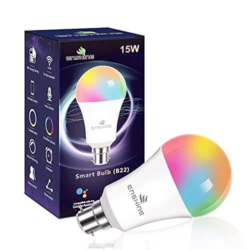 Image of Enshine Bayonet Smart Bulb, 15W(100W) WiFi Light Bulbs B22, Colour Changing and Tunable White, Compatible with Alexa and Google Home, 1500 Lumens, Remote Control by APP, No Hub Required (Pack of 1)