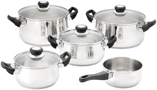 Image of Judge Vista 5 Piece Cookware Set – 16cm & 18cm Saucepans, 20cm & 24cm Casseroles, 24cm Stockpot, Stainless Steel Cookware for Induction, Complete Kitchen Pan Set