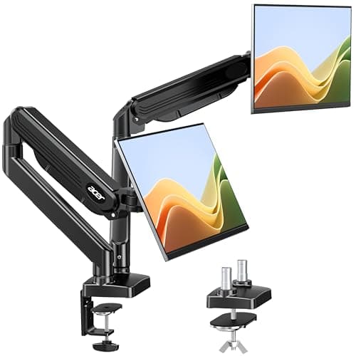 Image of Acer Dual Monitor Arm for 17 to 32 Inch Screens, Double Monitor Stand Adjustable, Gas Spring Desk Mount, VESA 75/100mm for Curved Screen, Tilt Swivel Rotate, C-Clamp/Grommet Base, 19.8 lbs Load