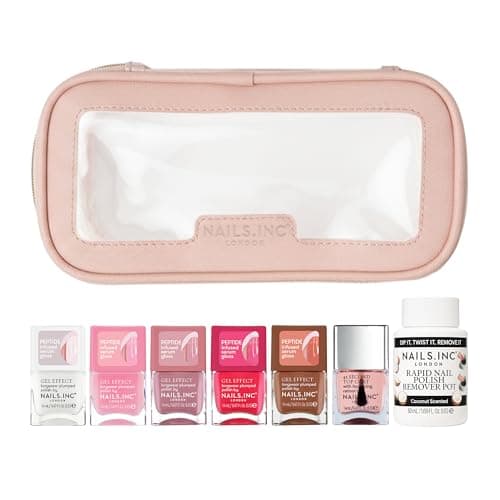 Image of Nails.INC Gel Effect Plump And Glow Peptide-Infused Nail Polish Set, Lipstick Inspired, Strengthener, Ultra Glossy Sheer Shades, Retinol Top Coat, Nail Polish Remover, 8 Piece Set (Worth Value £118)