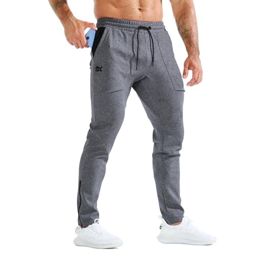 Image of BROKIG Mens Zero Armor Gym Jogger Bottoms,Casual Sport Workout Trousers Training Running Track Pants with Zipper Pockets(X-Large,Dark Grey)