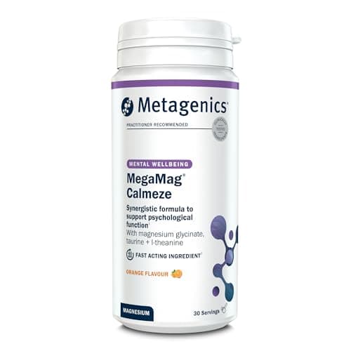 Image of Metagenics MegaMag Calmeze Magnesium Powder - High Potency Magnesium Glycinate for the Reduction of Fatigue & Tiredness - Orange, 30 Servings