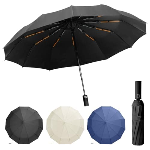 Image of Lusibaka Umbrella Windproof Strong Compact Folding Portable,Extra Large Automatic Open & Close Rainproof with UV Protection,Sturdy Durable Umbrella with 12 Ribs,99 UV Protection UPF 50