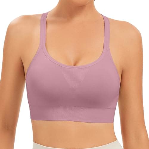 Image of Comfyin Racerback Sports Bras for Women Unpadded Workout Bralette Seamless Yoga Gym Fitness Top,Pink,L