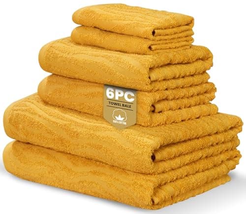 Image of Rapport Home Safari 6-Piece Towel Bale | Bale Mustard Yellow | Luxurious 100% Cotton 500gsm Bathroom Set
