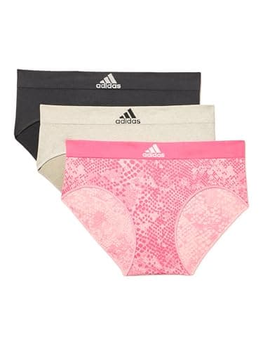 Image of adidas Women's Seamless Brief Underwear 3-Pack, Pink Snake Jacquard/Grey/Black, M