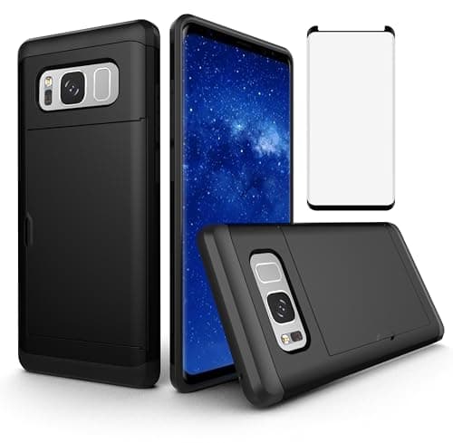 Image of Asuwish Phone Case for Samsung Galaxy S8 Plus with Tempered Glass Screen Protector Cover and Accessories Card Holder Slot Cell Protective S8plus S 8 8plus 8S Edge S8+ SM-G955U SM Women Men Black