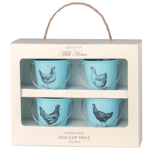 Image of Eddington Vintage Set of 4 Egg Cup Buckets - Hen, Blue