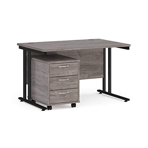 Image of Mr Office Maestro 25 straight desk 800mm deep with black cantilever frame and 3 drawer pedestal bundle, Grey oak, 1200