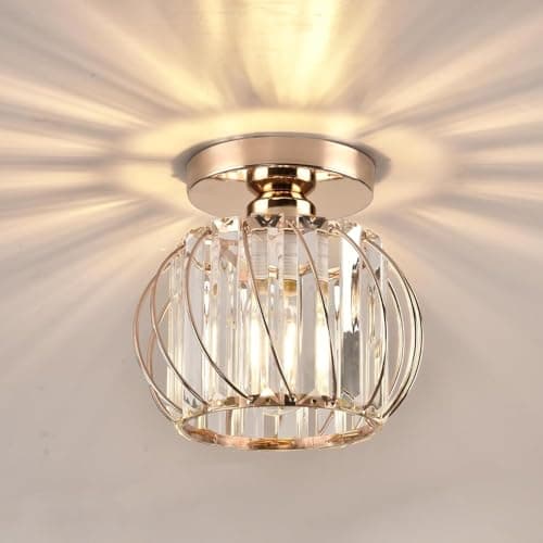 Image of Crystal Ceiling Light Fixture,Crystal Semi Flush Mount Ceiling Light, Crystal Chandelier Pendant Lights for Kitchen Entryway Hallway Bedroom Dining Room Living Room (Gold)